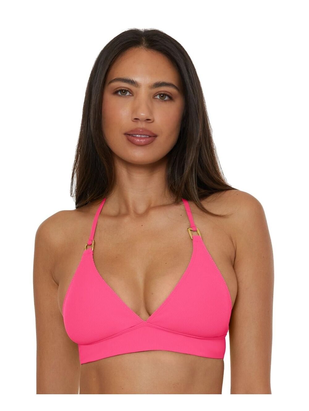 Becca Women's Modern Edge Textured Rib Halter Bikini Top - Pink Glo